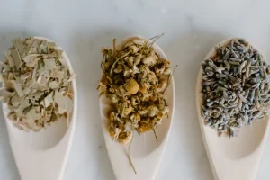 Three wooden spoonfuls of herbal medicines